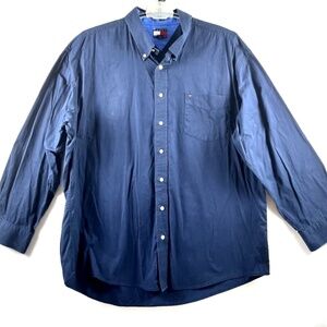 Tommy Hilfiger Navy Blue Button Up Shirt Long Sleeve 100% Cotton Size XXL